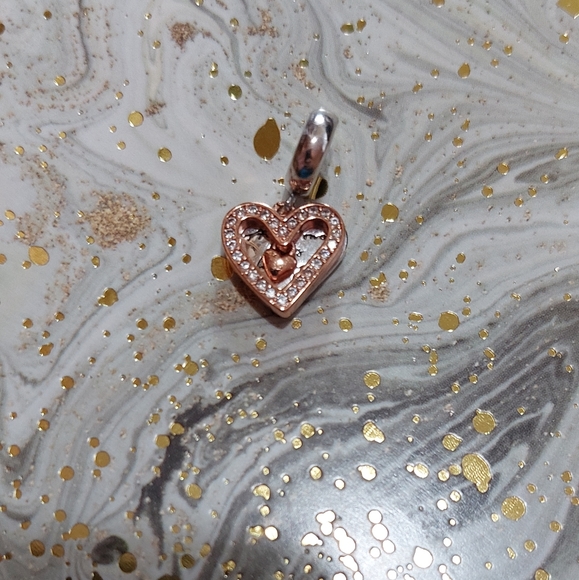 Rose Gold & S925 Duo Heart Pendant Charm - Picture 2 of 4